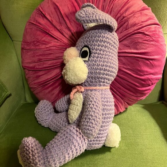True Vintage Crocheted Amigurumi Purple Easter Bunny Rabbit Plush Stuffed Animal - Picture 4 of 12